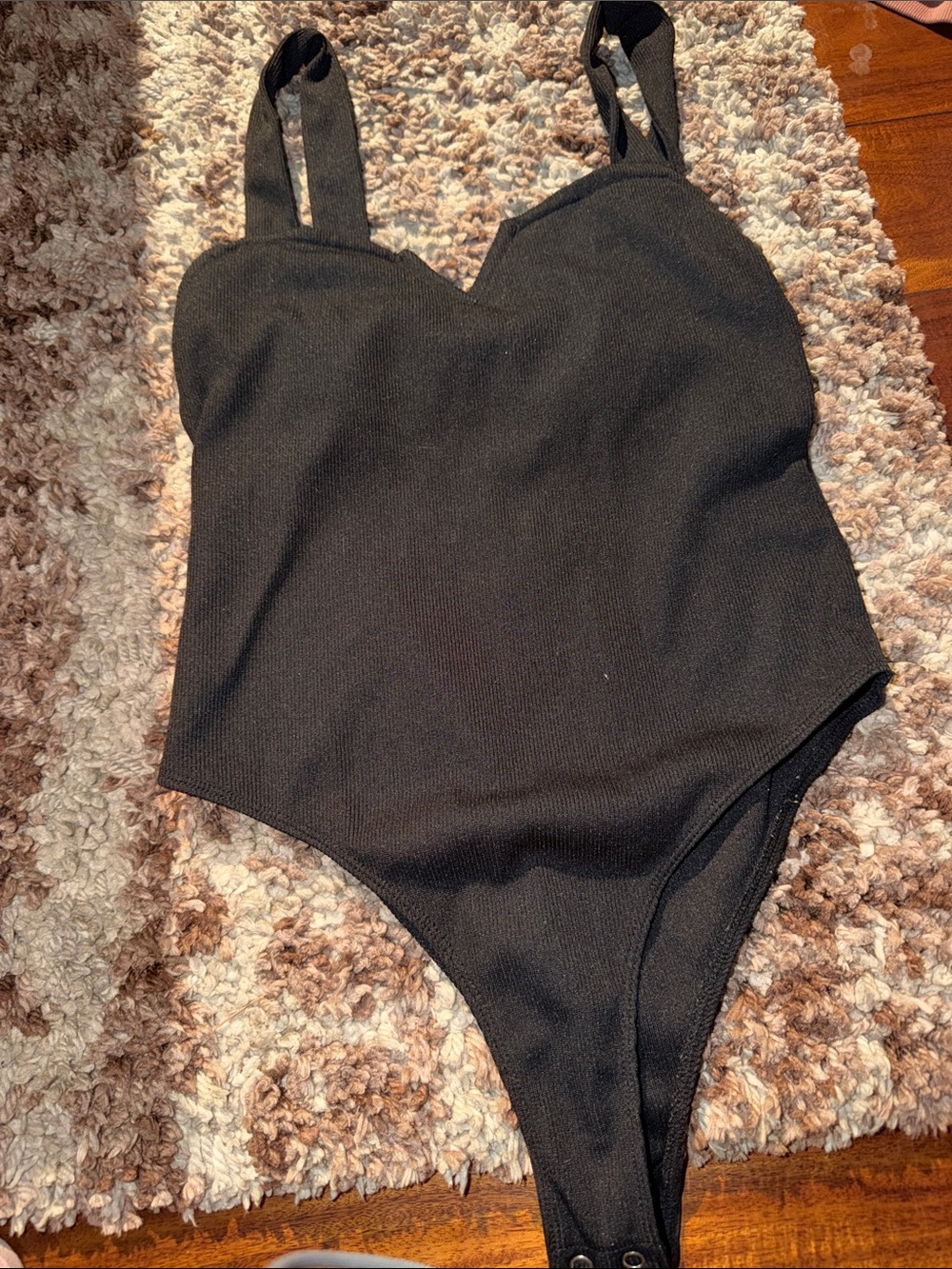 Leith Black Ribbed Strap Bodysuit